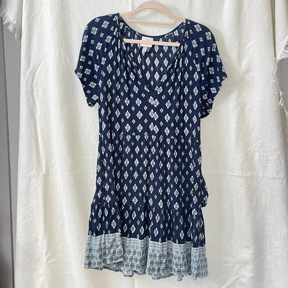 Short Slv Boho Printed Mini Dress